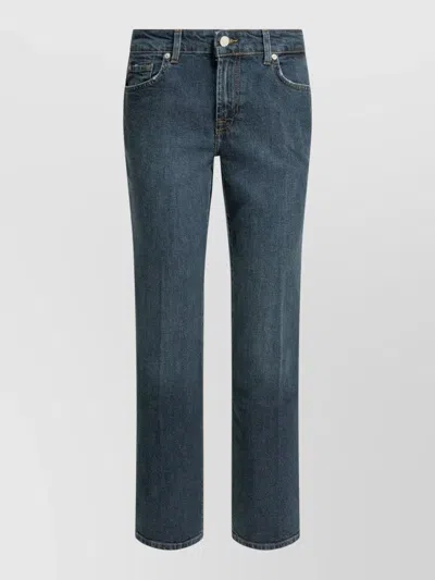 7 For All Mankind Mid Rise Straight Leg Denim Jeans In Blue