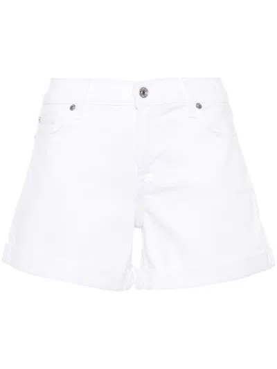 7 For All Mankind Mid Roll Denim Shorts In White