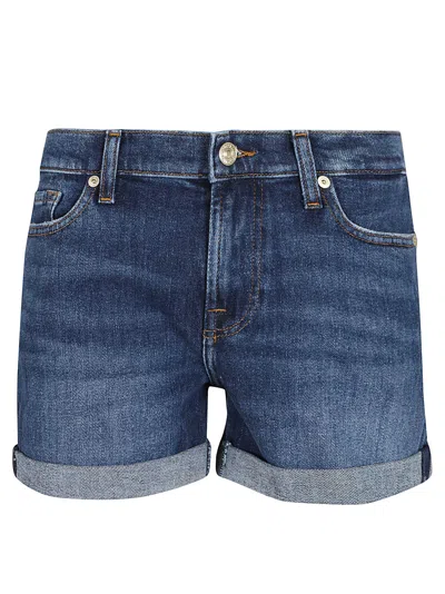 7 For All Mankind Mid Roll Shorts Sea Star In Dark Blue