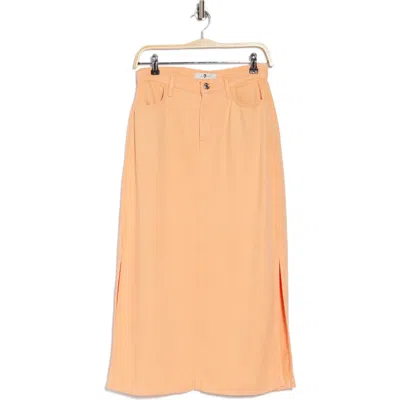 7 For All Mankind Midi Denim Skirt In Peach