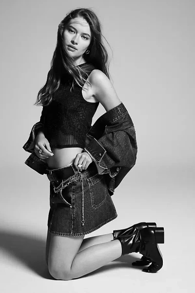 7 For All Mankind Milly Studded Denim Mini Skirt In Blue