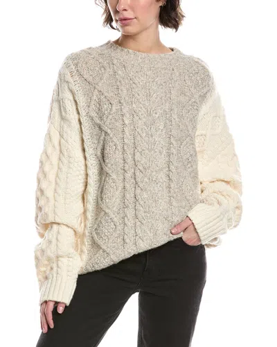 7 For All Mankind Mock Neck Cable Wool & Alpaca-blend Pullover In Neutral
