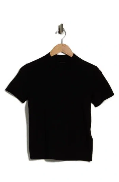 7 For All Mankind Mock Neck Short Sleeve Cotton & Wool Top In Wool Blend Blac