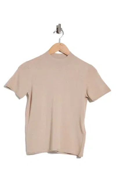 7 For All Mankind Mock Neck Short Sleeve Cotton & Wool Top In Neutral