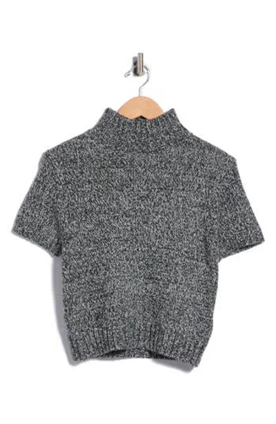 7 For All Mankind Mock Neck Short Sleeve Sweater In Gray