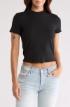 7 For All Mankind Mock Neck Short Sleeve Top In Black