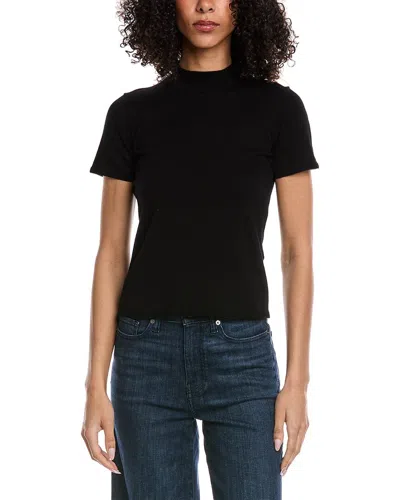 7 For All Mankind Mock Neck Wool-blend Top In Black
