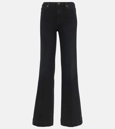 7 For All Mankind Lotta Soho Night High-rise Flared Jeans In Black