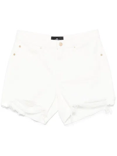 7 For All Mankind Monroe Long Shorts Milkyway With Distress Hem In White