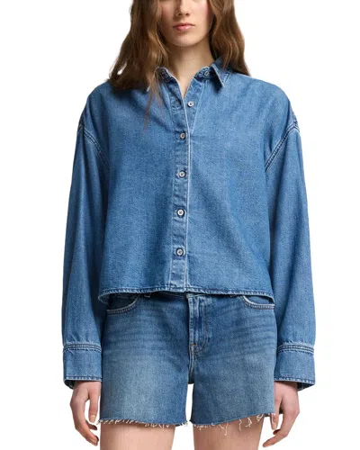 7 For All Mankind Nina Oversized Cropped Shirt In Blue