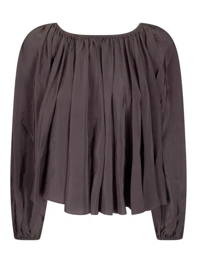 7 For All Mankind Off Shoulders Blouse Silk In Brown