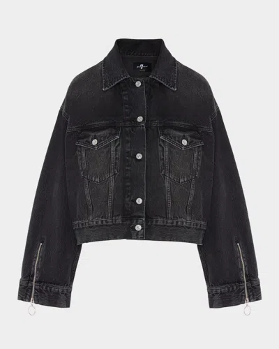 7 For All Mankind Oli Cropped Denim Trucker Jacket In Hustle