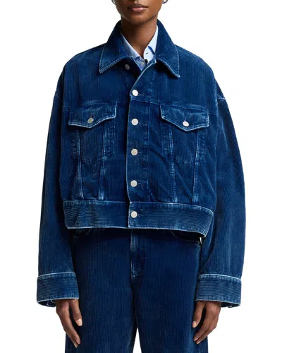 7 For All Mankind Oli Cropped Trucker Jacket In Blue