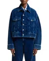 7 For All Mankind Oli Oversized Fit Cropped Corduroy Trucker Jacket In Oxnard In Blue