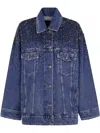 7 For All Mankind Oli Trucker Candy With Faded Crystals In Mid Blue