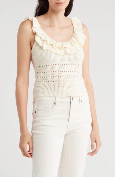 7 For All Mankind Openwork Ruffle Neck Sweater Tank In White
