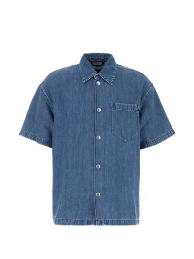 7 For All Mankind Cloudbreak Denim Shirt Short Sleeves Pocket In Blue