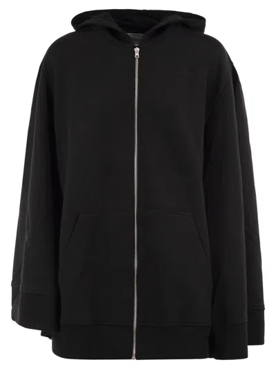 7 For All Mankind Oversized Cotton Zip-up Hoodie In Black