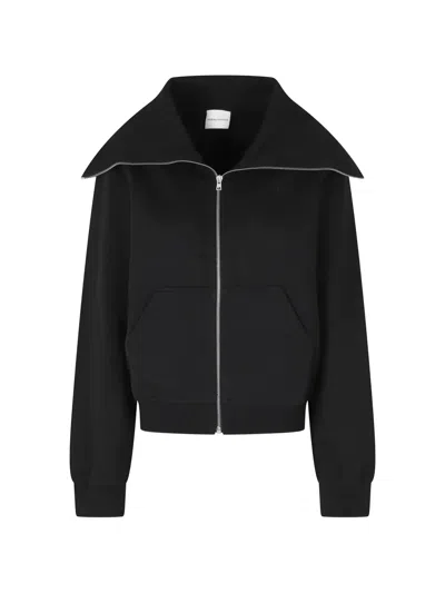 7 For All Mankind Oversized-collar Zip-up Hoodie In Black
