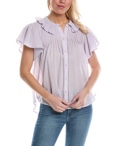 7 For All Mankind Peter Pan Ruffle Collar Blouse In Purple