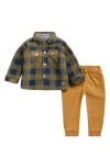 7 For All Mankind Babies'  Plaid Faux Shearling Jacket & Joggers Set In Multi