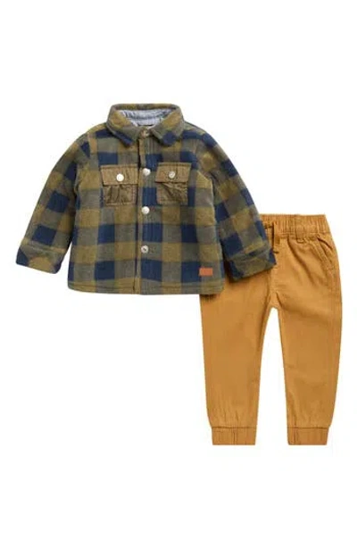 7 For All Mankind Babies'  Plaid Faux Shearling Jacket & Joggers Set In Multi