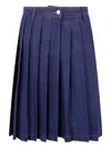 7 For All Mankind Midi Skirt With Pleats And Buttons In Blue