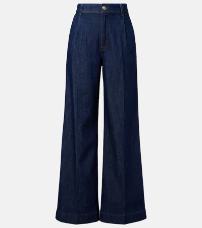 7 For All Mankind Pleated High-rise Wide-leg Jeans In Blue
