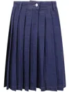 7 For All Mankind Midi Skirt With Pleats And Buttons In Blue