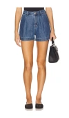 7 For All Mankind Hilo Pleated Denim Shorts In Blue