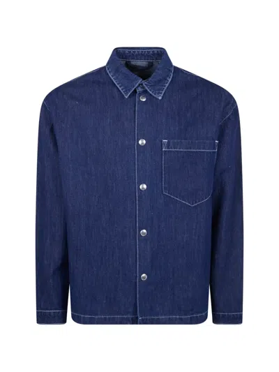 7 For All Mankind Ens Nocturnal Regular-fit Cotton And Linen Blend Denim Overshirt In Blue