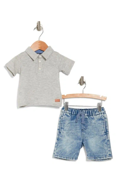 7 For All Mankind Babies' Polo & Shorts Set In Gray