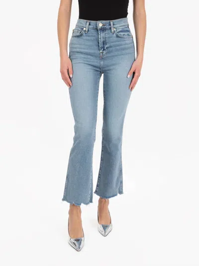 Pre-owned 7 For All Mankind Pre-loved High Rise Skim Kick With Raw Cut Jeans In Medium Denim In Blue