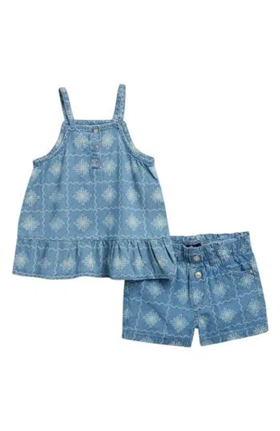 7 For All Mankind Kids'  Print Denim Two-piece Set In Blue