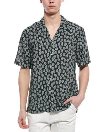 7 For All Mankind Print Linen-blend Shirt In Green