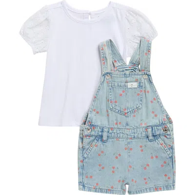 7 For All Mankind Babies'  Printed Shortall & T-shirt Set In Blue