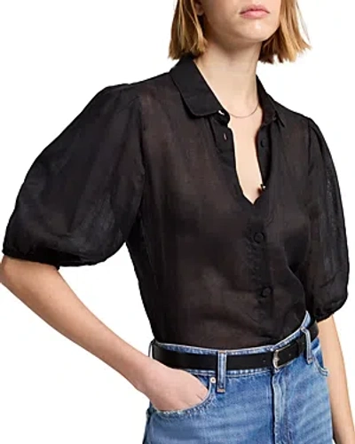 7 For All Mankind Puff Sleeve Blouse In Black