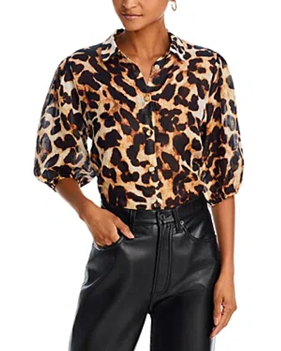 7 For All Mankind Puff Sleeve Blouse In Leopard