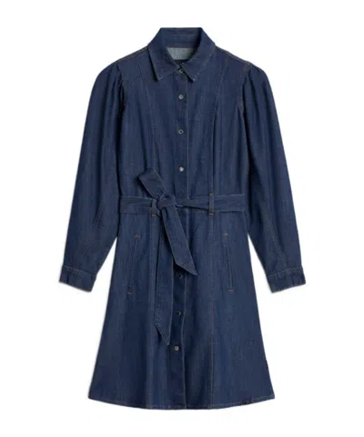 7 For All Mankind Puff Sleeve Mini Dress In Weightless Denim In Blue