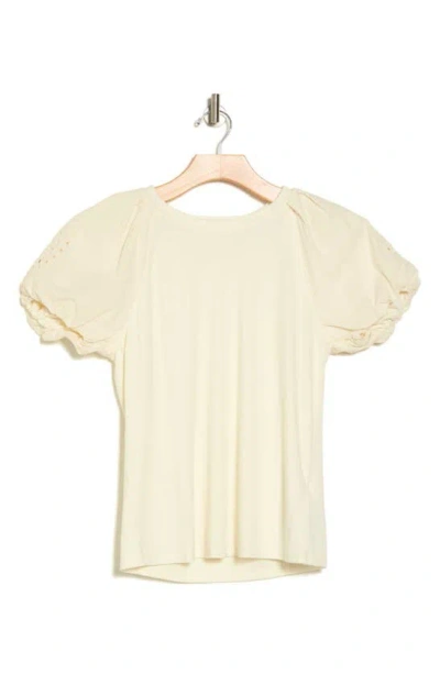 7 For All Mankind Puff Sleeve Mixed Media Top In Ivory