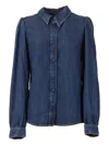 7 For All Mankind Dark Blue Puff Sleeve Shirt Poppy In Blue