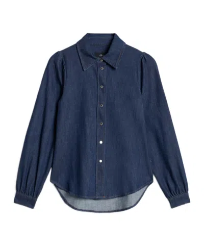 7 For All Mankind Puff Sleeve Shirt In Weightless Denim In Blue