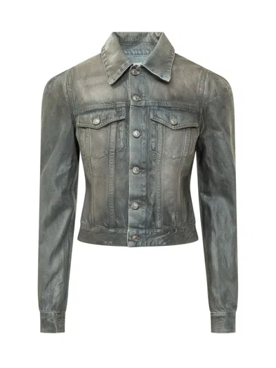 7 For All Mankind Puff Sleeve Trucker Jacket In Gray