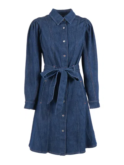 7 For All Mankind Puff Sleeves Dress Short Halona In Blue