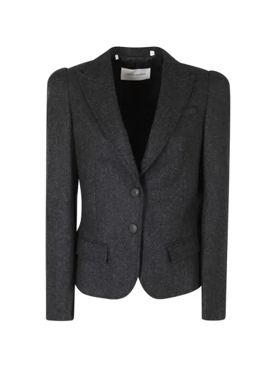 7 For All Mankind Puff-shoulder Single-breasted Blazer In Gray