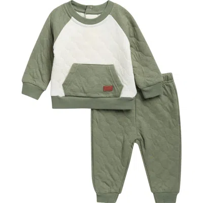 7 For All Mankind Babies'  Quilted Sweatshirt & Joggers Set In Green