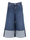 7 For All Mankind Wide-leg Jeans With Belt Loops And Contrast Hem In Blue