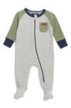7 For All Mankind Babies'  Raglan Waffle Knit Footie In Heather Grey
