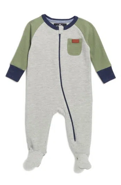 7 For All Mankind Raglan Waffle Knit Footie In Heather Grey