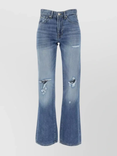 7 For All Mankind Flared Cotton Denim Trousers In Blue